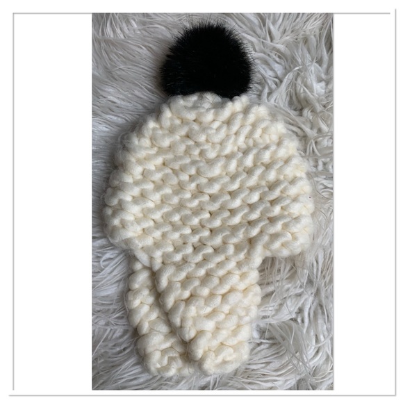silence + noise Accessories - Silence + Noise Chunky Knit Pom Pom Beanie Ivory Black One Size